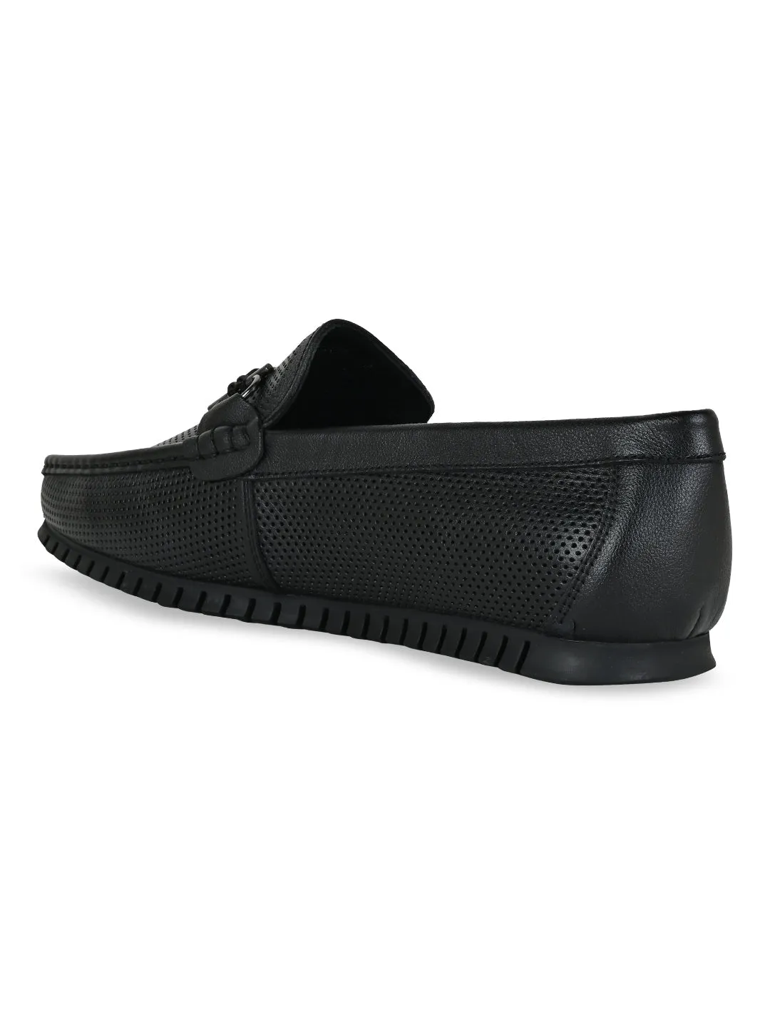 Imperio By Regal Black Men Textured Leather Buckled Loafers