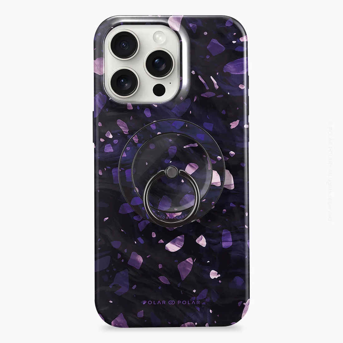 Lilac Terrazzo Gem - Black MagSafe Phone Grip and Ring Holder Stand