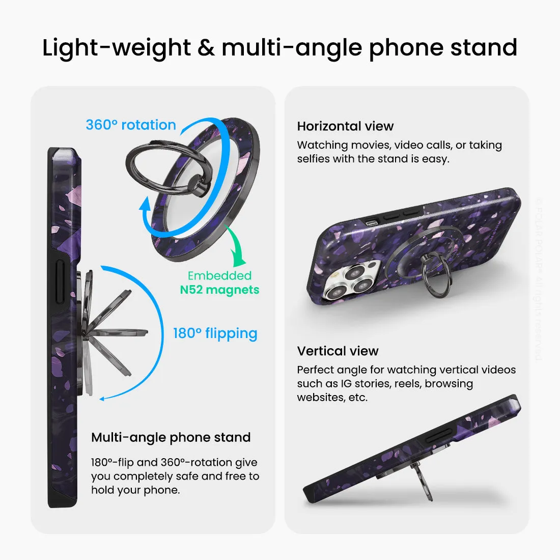 Lilac Terrazzo Gem - Black MagSafe Phone Grip and Ring Holder Stand
