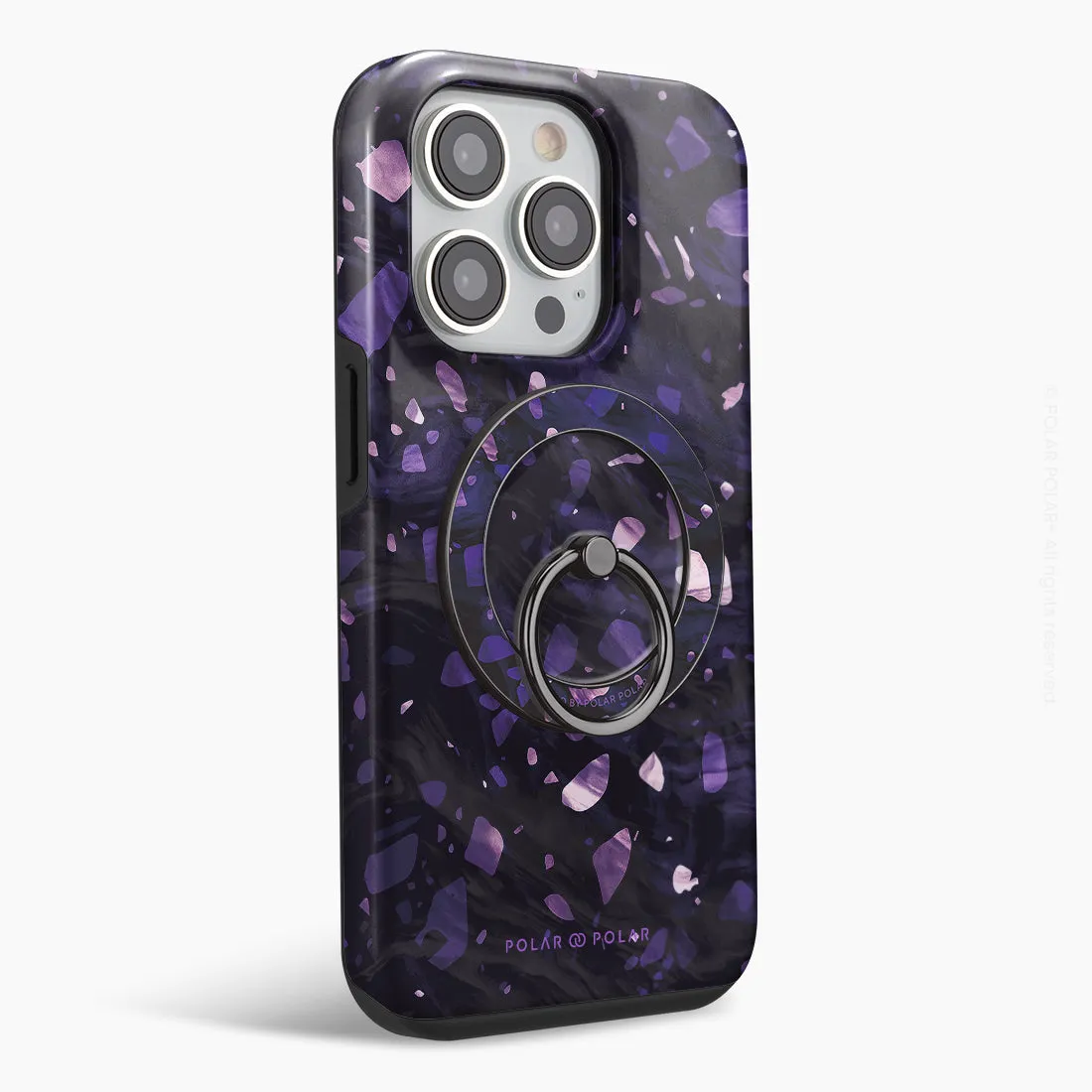 Lilac Terrazzo Gem - Black MagSafe Phone Grip and Ring Holder Stand