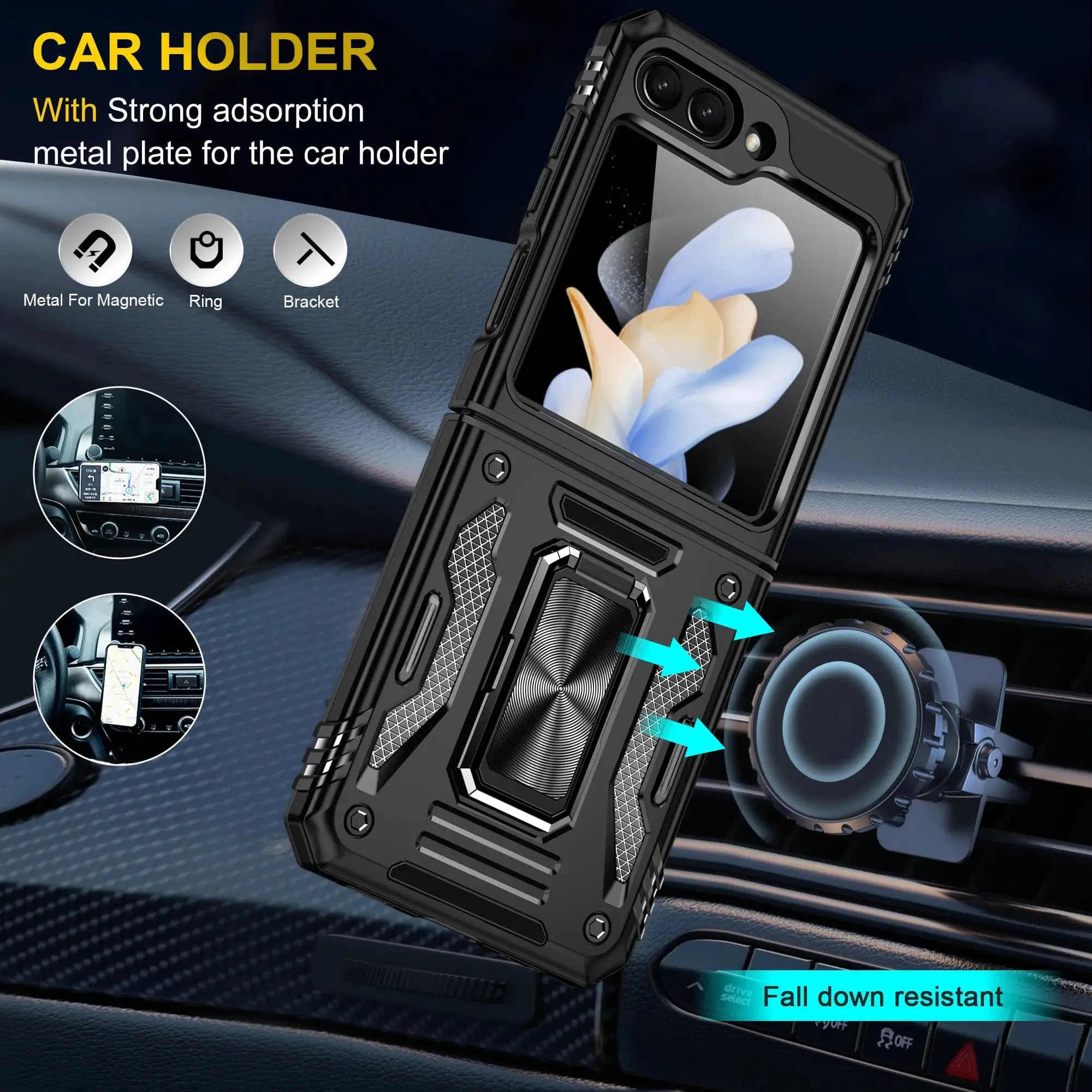 Magnetic Case With Kickstand & Camera Cover For Samsung Z Flip