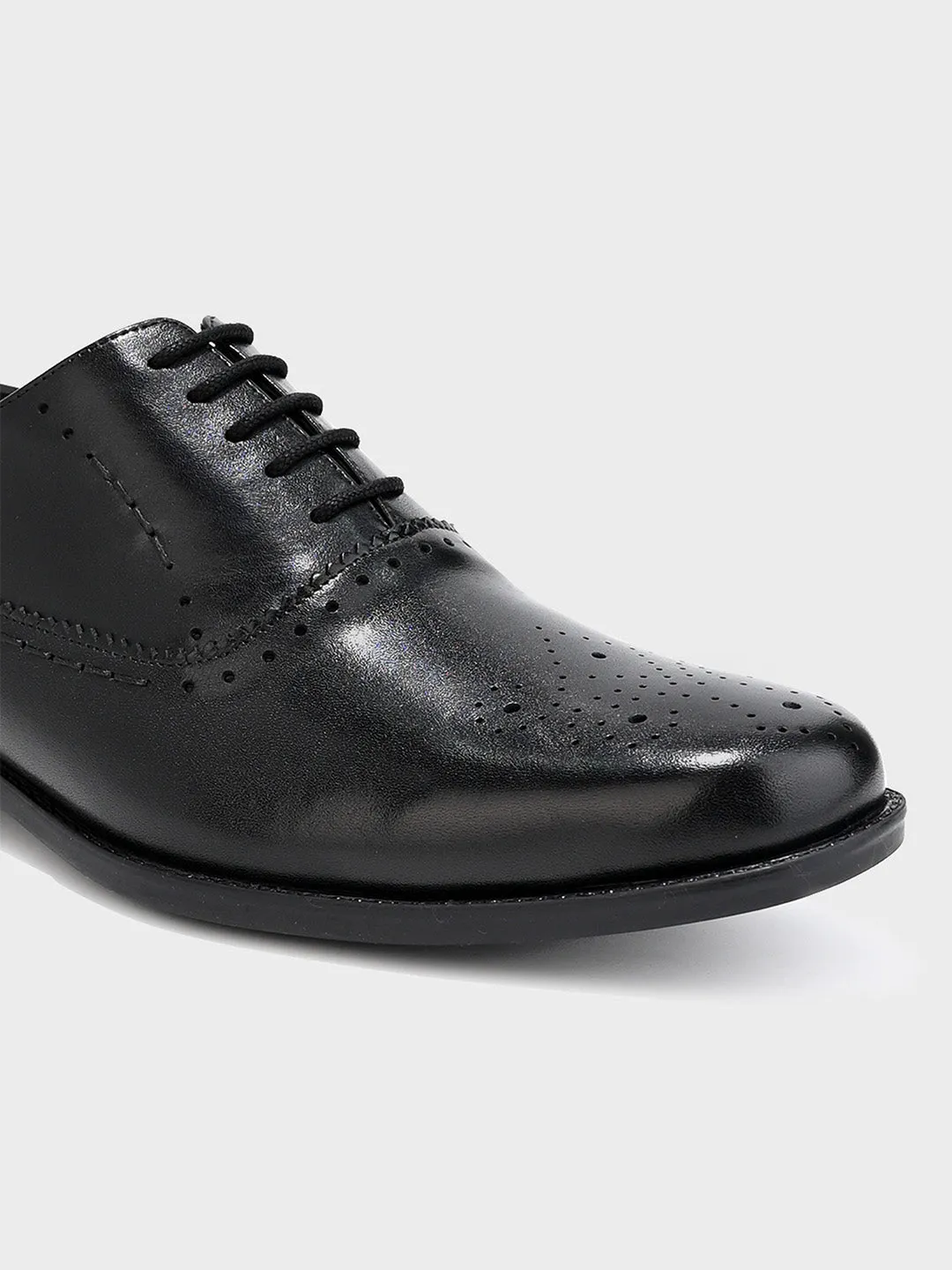 Men's Black Leather Brogue Lace-Up Shoes