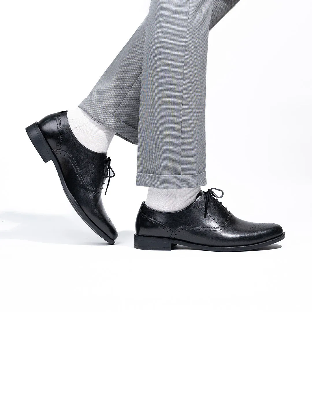 Men's Black Leather Brogue Lace-Up Shoes