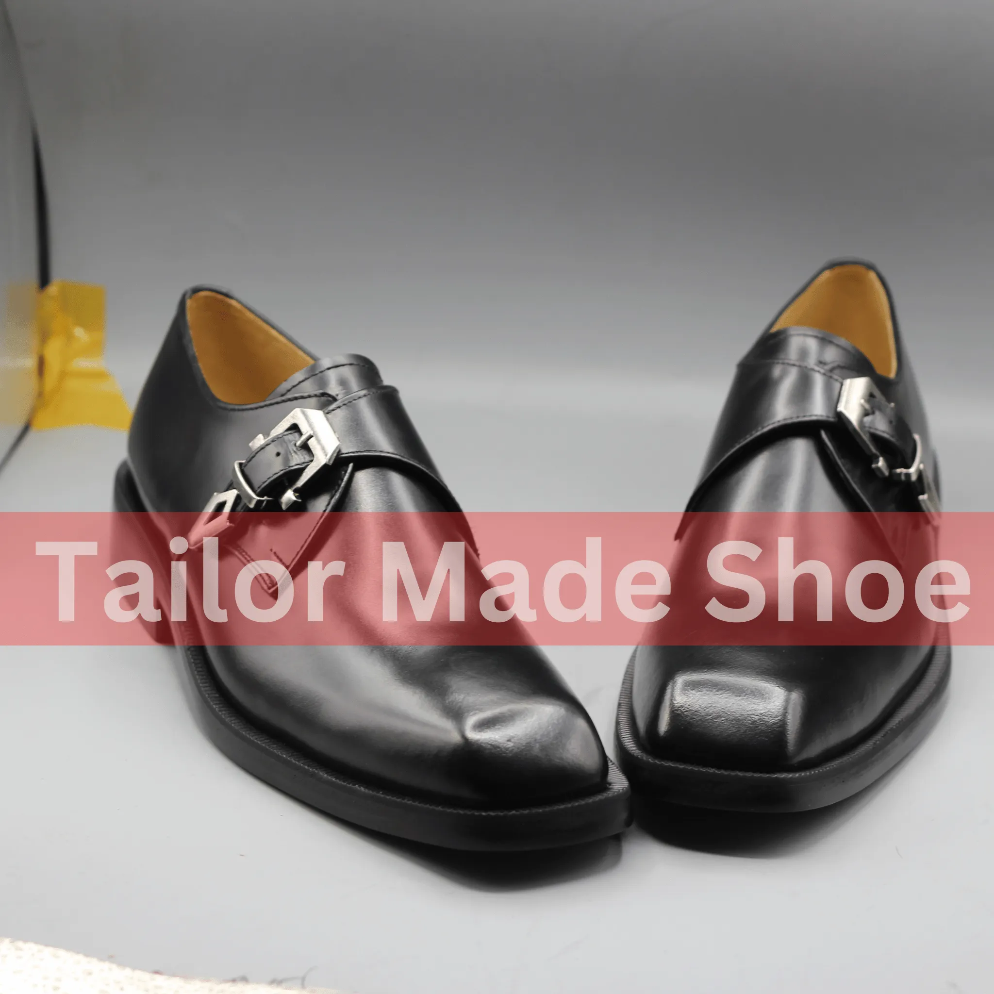 Men's Black Leather Single Buckle Dress Shoes – Premium Handmade Footwear Handcrafted Black Formal Shoes – Stylish Buckle Strap for Men