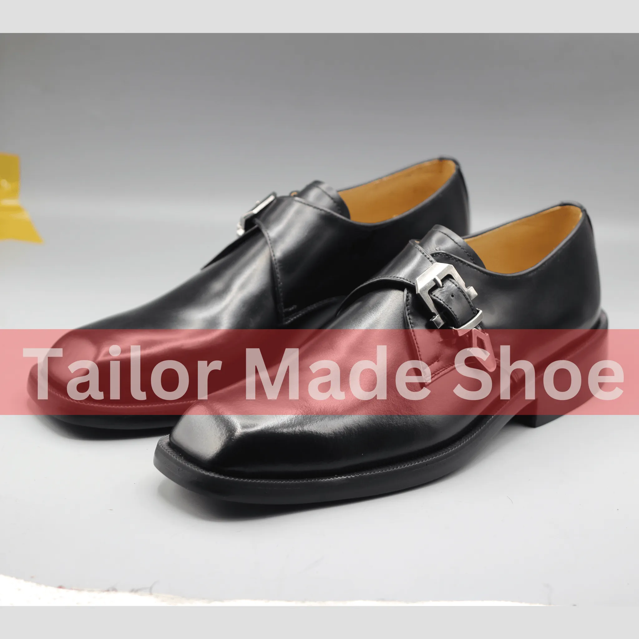 Men's Black Leather Single Buckle Dress Shoes – Premium Handmade Footwear Handcrafted Black Formal Shoes – Stylish Buckle Strap for Men