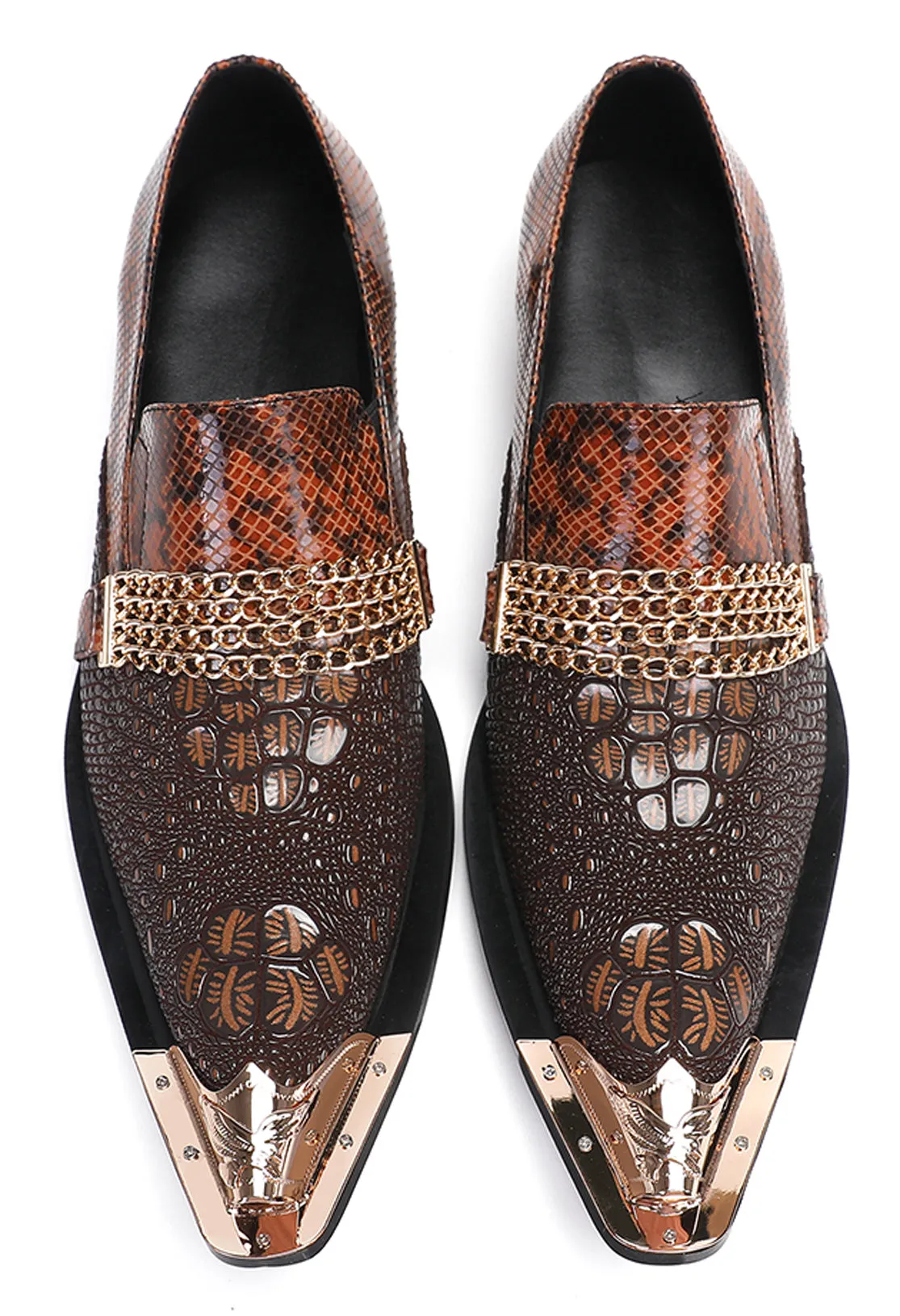 Mens Casual Gold Chain Sparkling Western Loafers