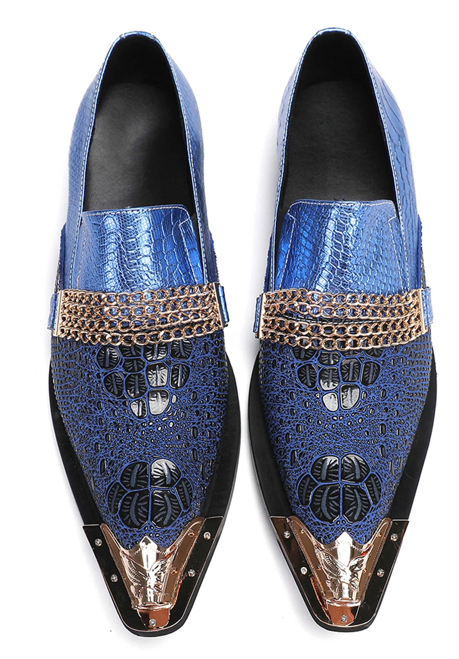 Mens Casual Gold Chain Sparkling Western Loafers
