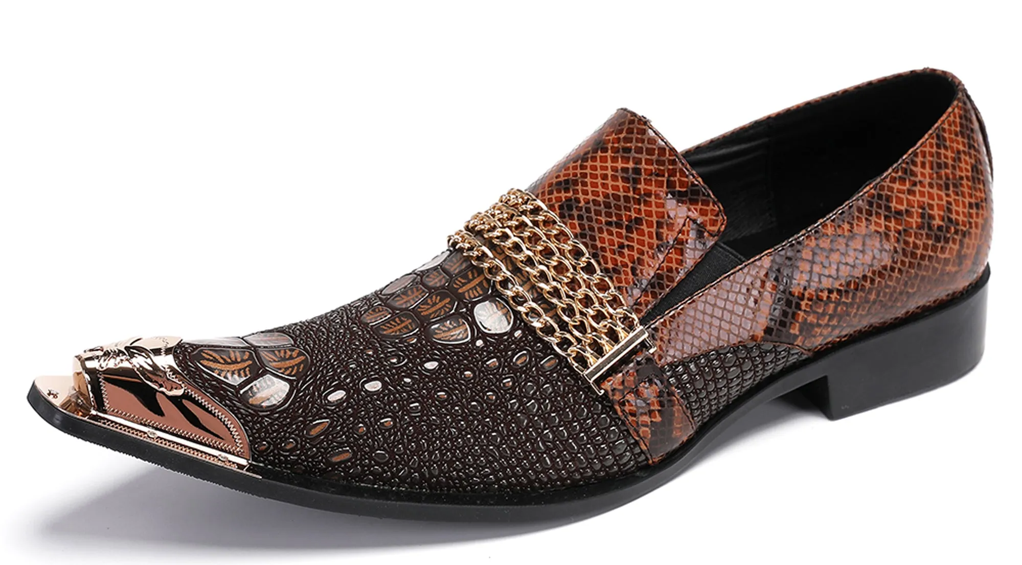 Mens Casual Gold Chain Sparkling Western Loafers