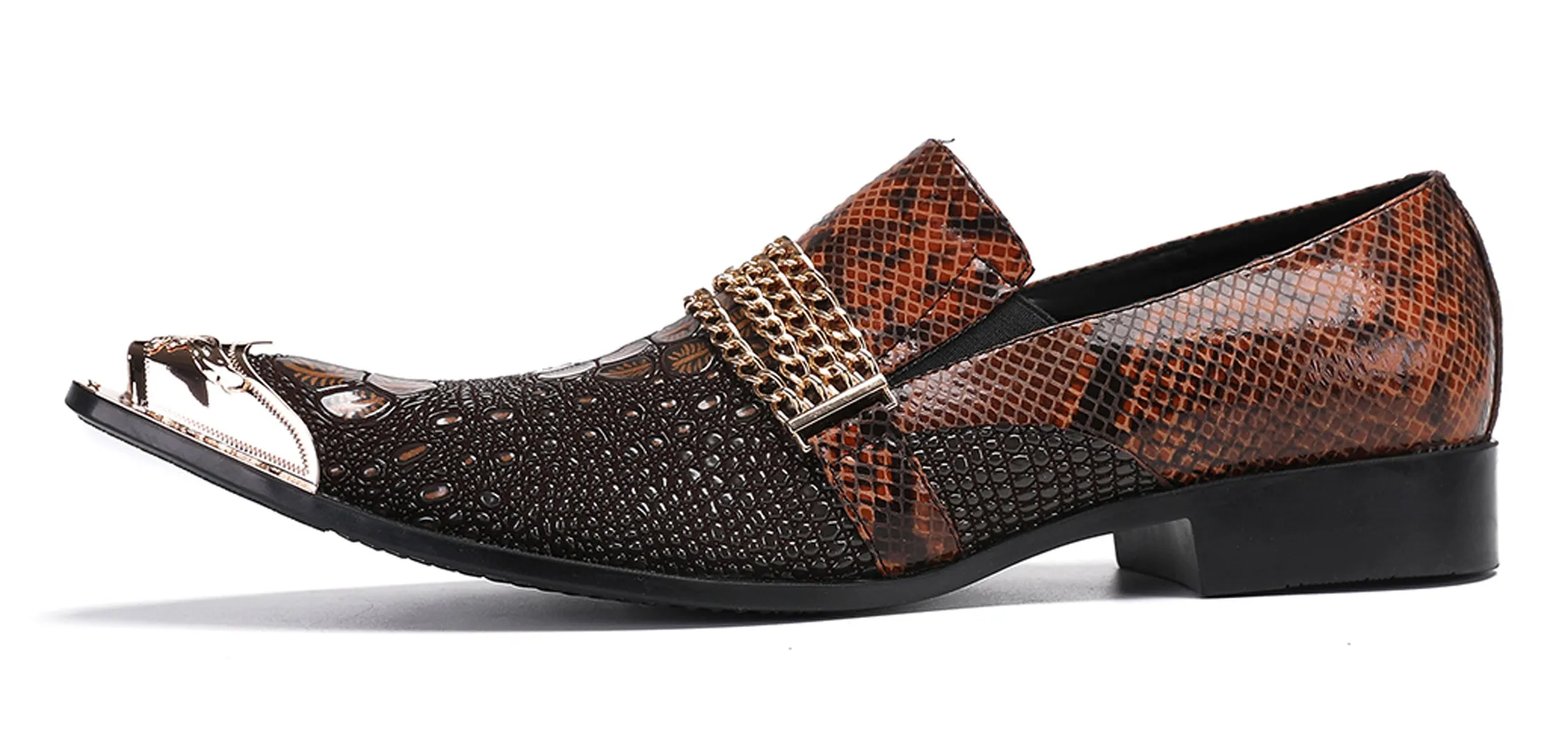 Mens Casual Gold Chain Sparkling Western Loafers
