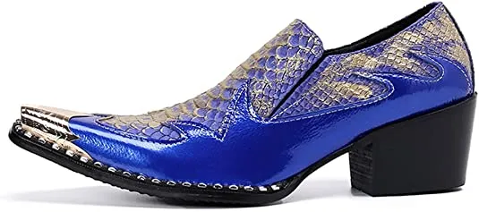 Men's High Cuban Heel Metal Tip Western Loafers