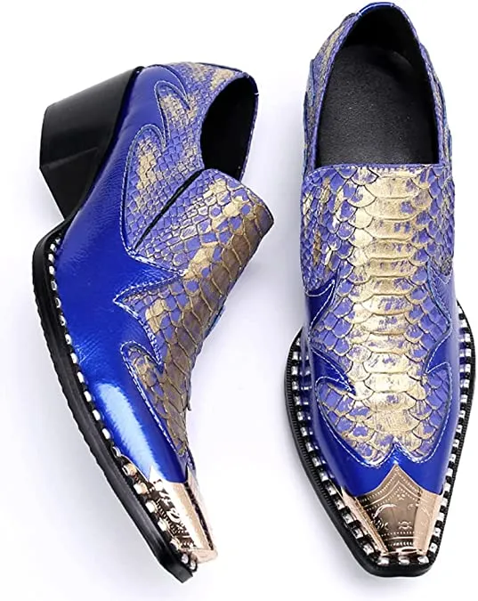 Men's High Cuban Heel Metal Tip Western Loafers