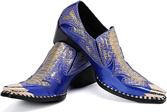 Men's High Cuban Heel Metal Tip Western Loafers