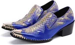 Men's High Cuban Heel Metal Tip Western Loafers