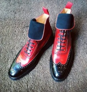 Men's Multi-Color Wing Tip Brogue Ankle Boots