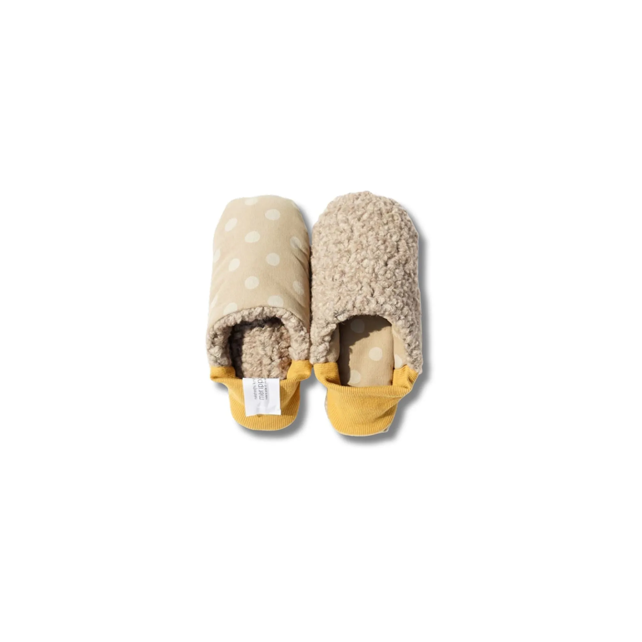 Merippa Slippers FW | Beige & Yellow Corduroy Polka Dots × Woolly Boa