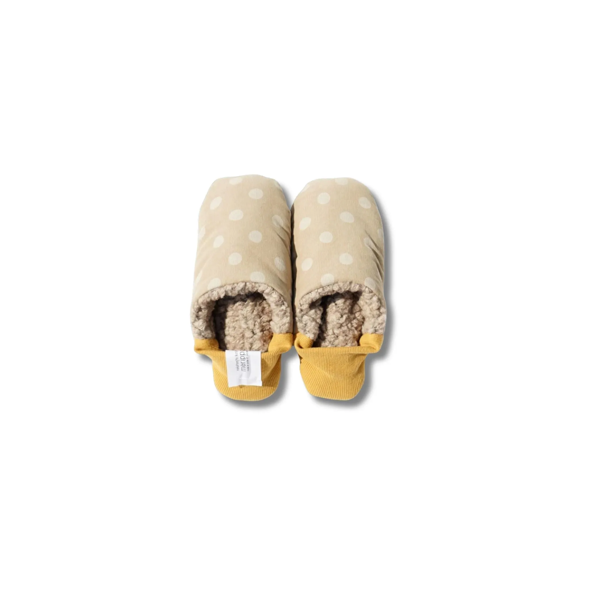 Merippa Slippers FW | Beige & Yellow Corduroy Polka Dots × Woolly Boa