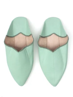 Moroccan Plain Pointed Babouche Slight Seconds, Sage