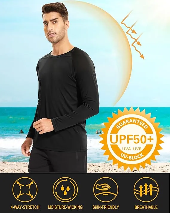 NEW MAGCOMSEN Men's Sun Protection T-Shirt UPF 50  UV Long Sleeve Moisture Wicking Performance Athletic Shirt, Black, Sz 2XL