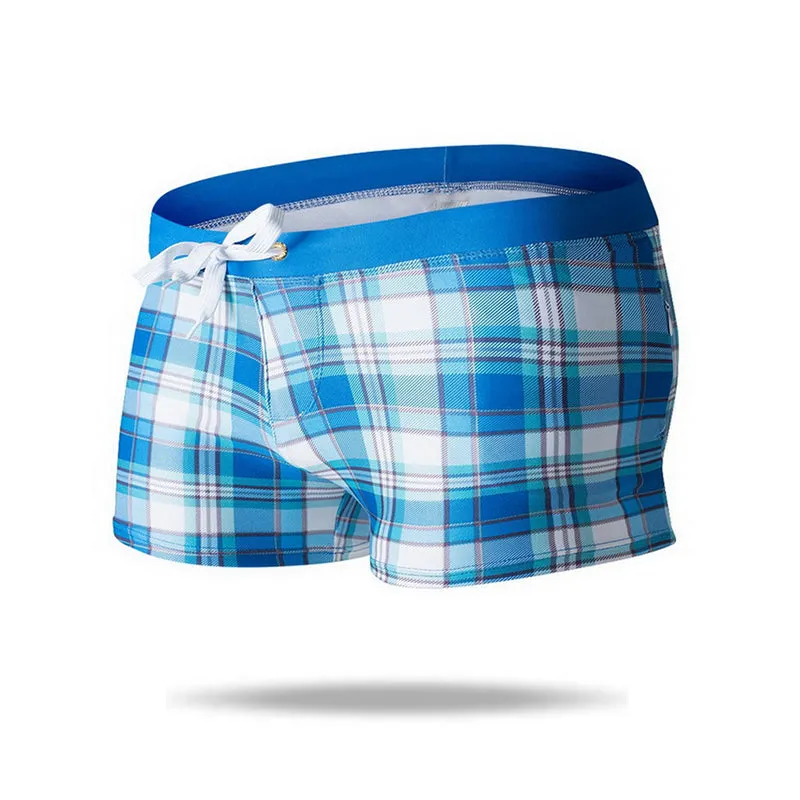New Style Quick Dry Men's Swim Boxer Brief  with Dual Zipper Pockets