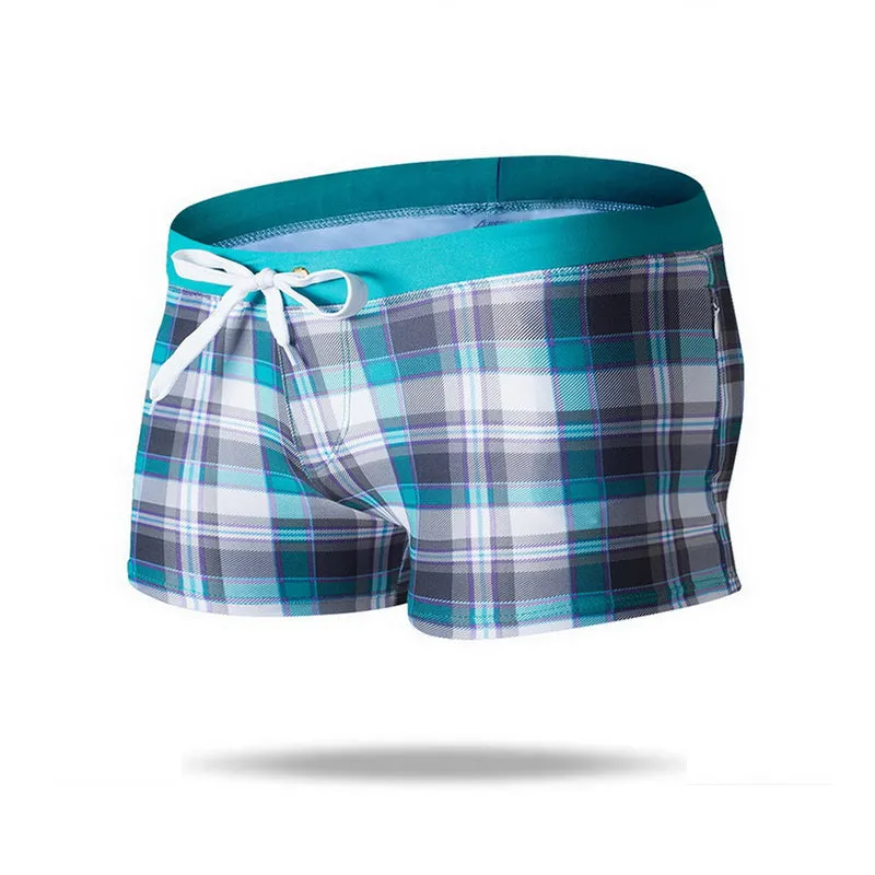 New Style Quick Dry Men's Swim Boxer Brief  with Dual Zipper Pockets