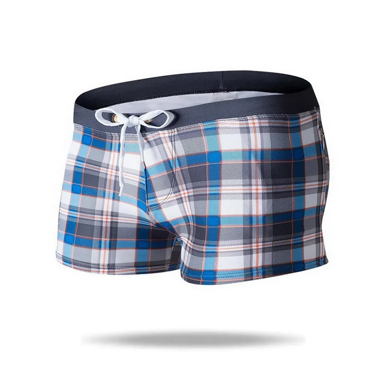 New Style Quick Dry Men's Swim Boxer Brief  with Dual Zipper Pockets