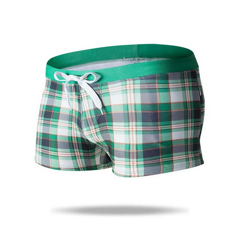 New Style Quick Dry Men's Swim Boxer Brief  with Dual Zipper Pockets