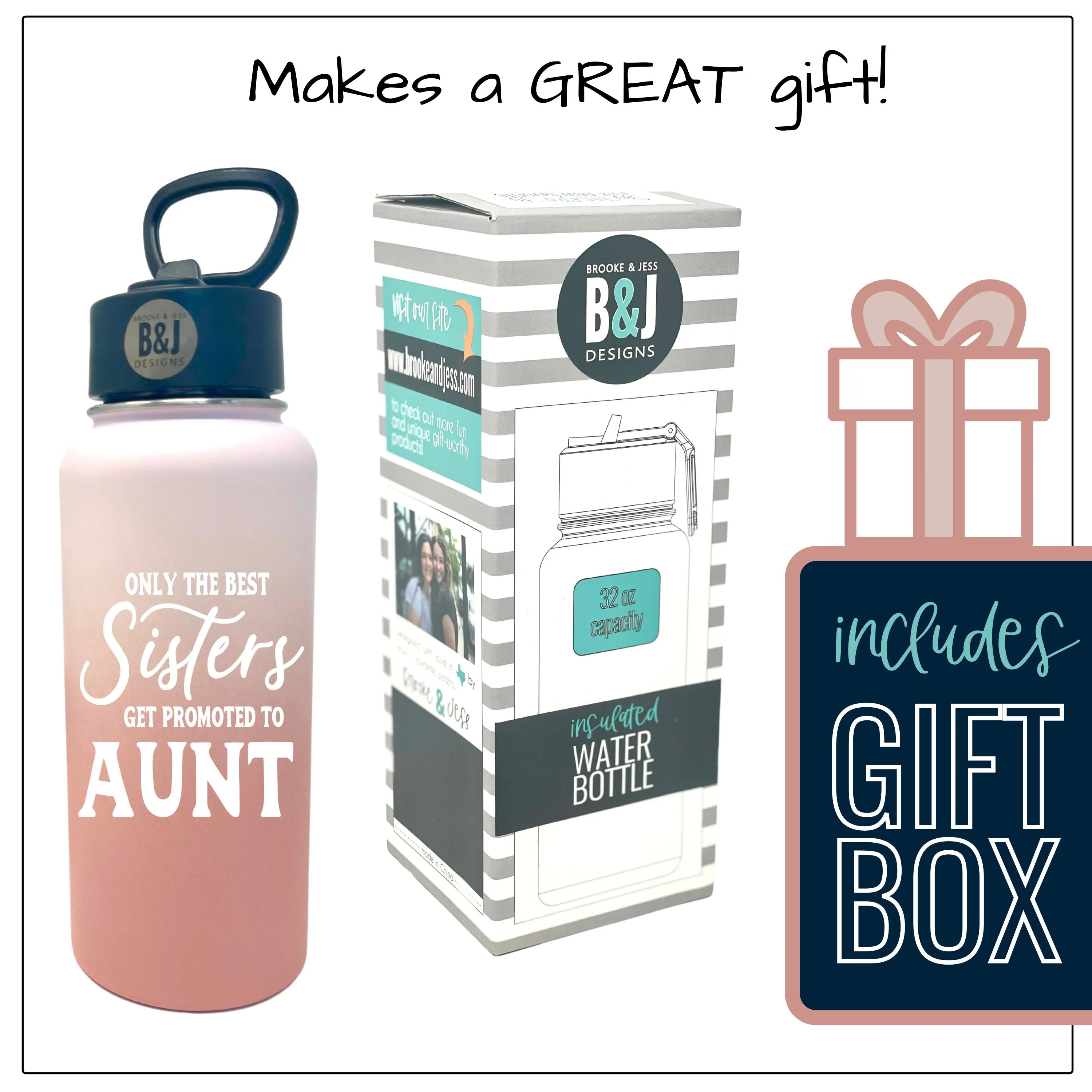 Only the Best Sisters Get Promoted to Aunt 32 oz  Rose Gold Water Bottle for Aunts
