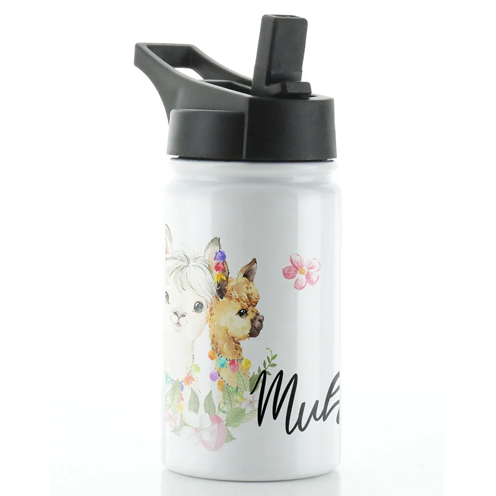 Personalised Alpacas Baubles and Name White Sports Flask