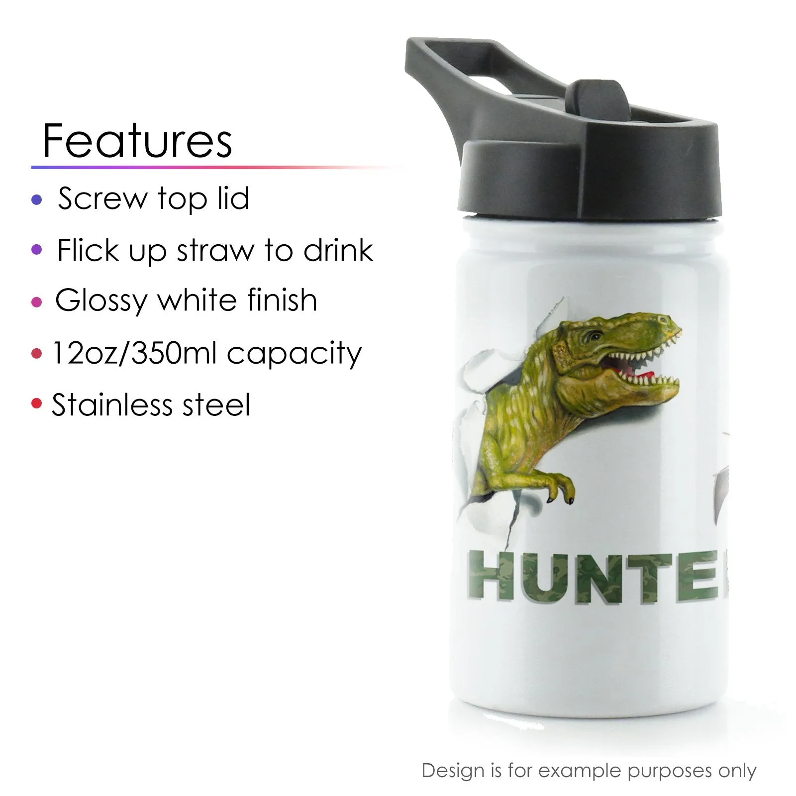 Personalised Elephant Feather Hat and Name White Sports Flask