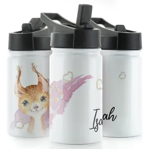 Personalised Red squirrel Heart and Name White Sports Flask
