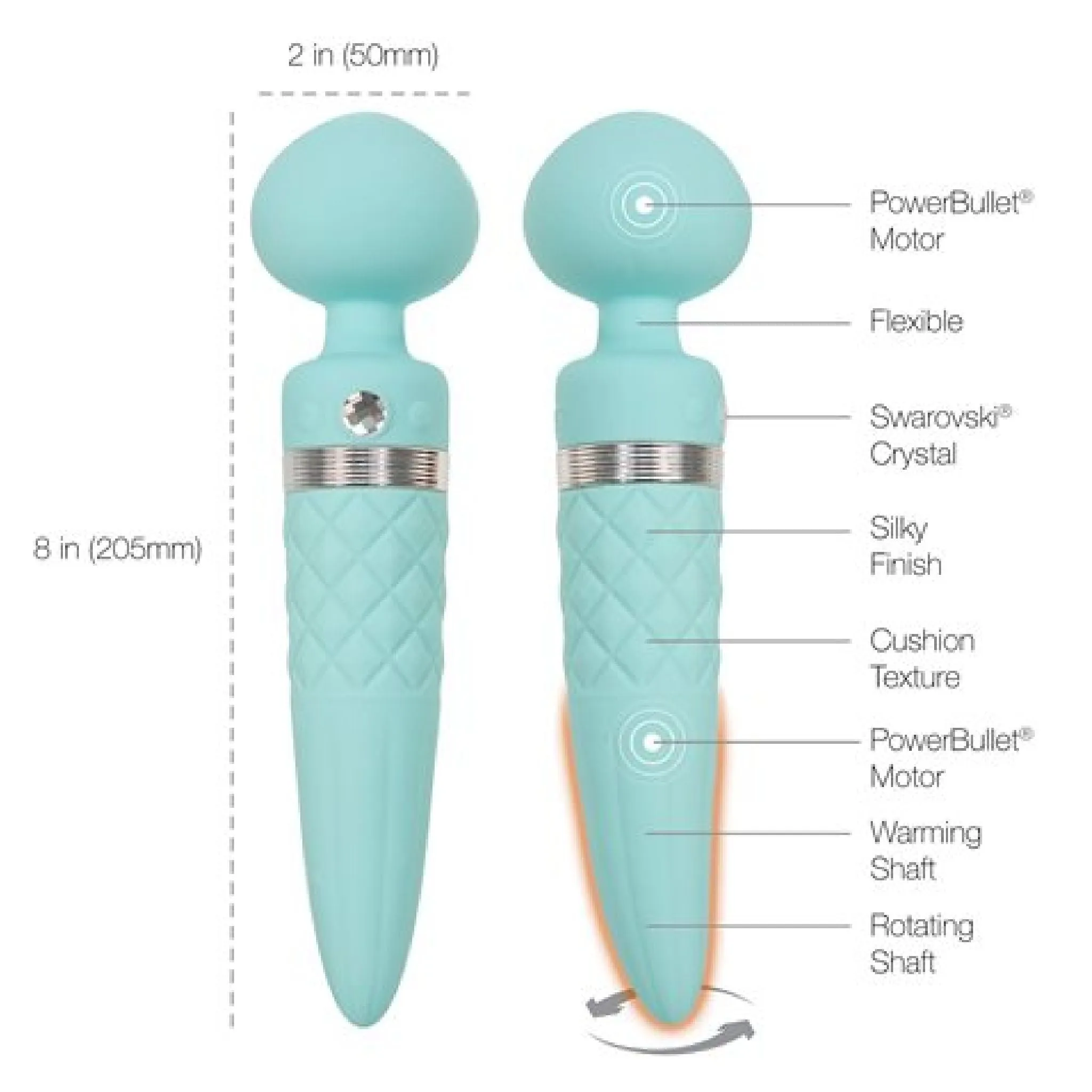 Pillow Talk Sultry Warming Double Ended Wand Vibrator - Teal