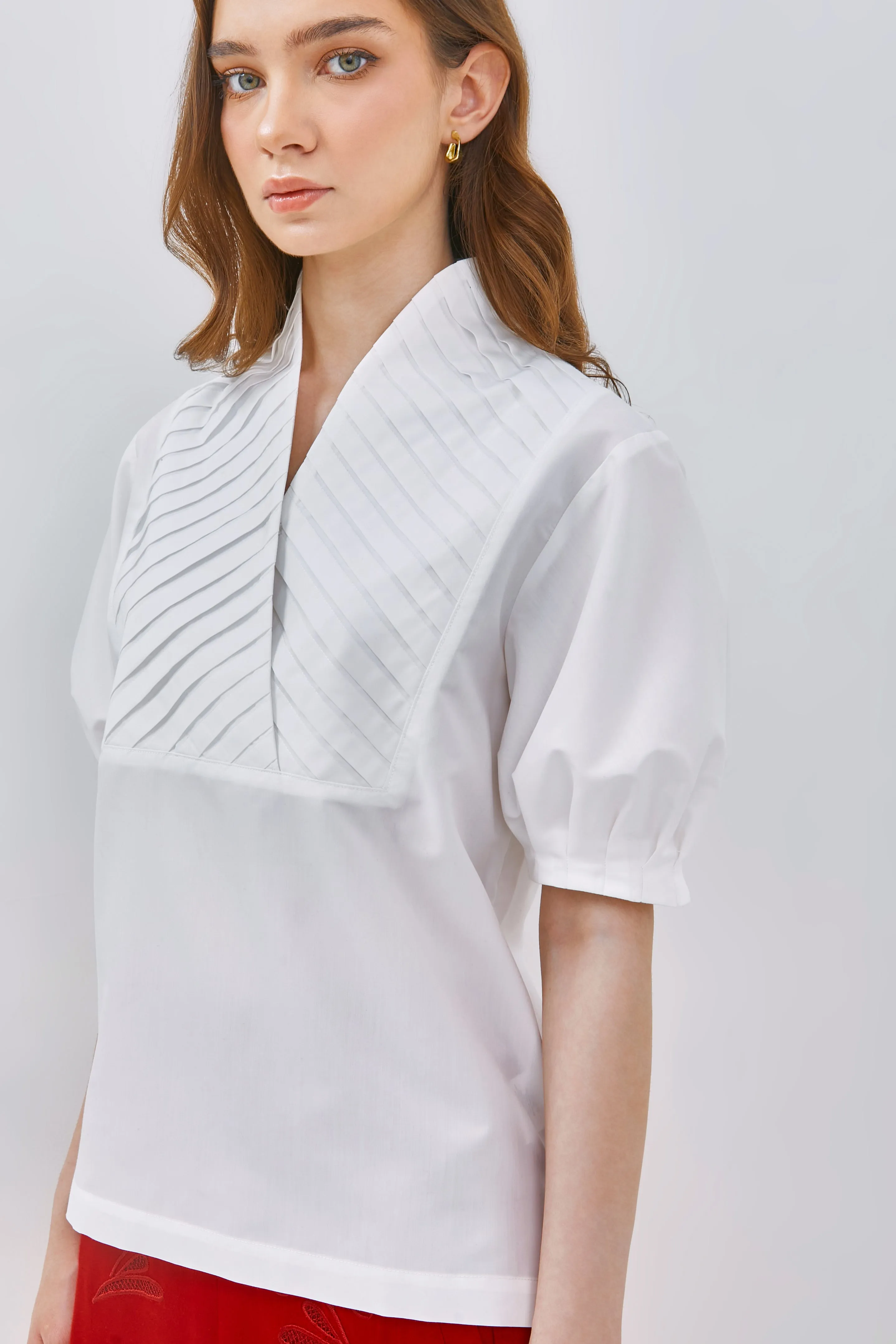 Pleated Top With High Collar