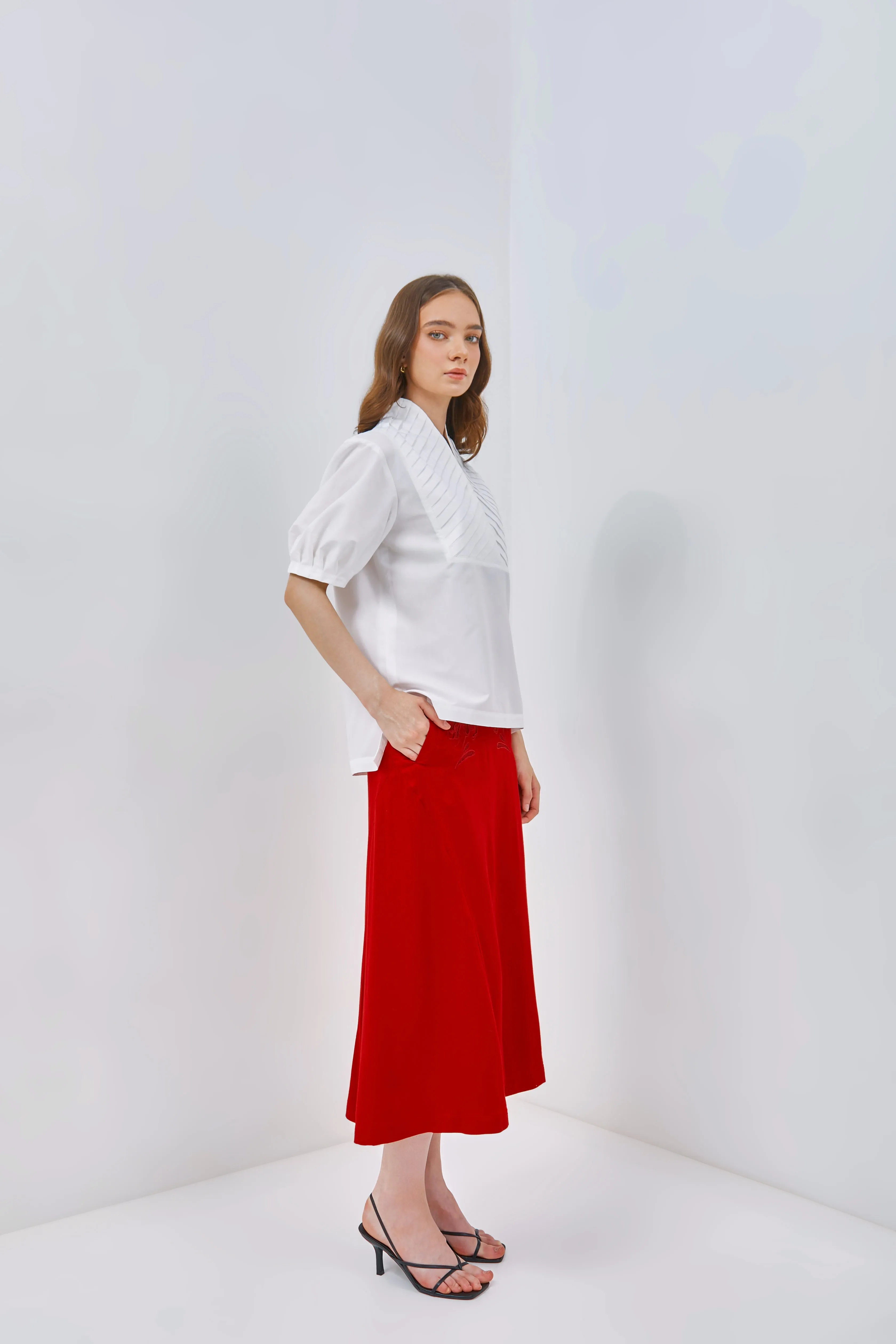 Pleated Top With High Collar