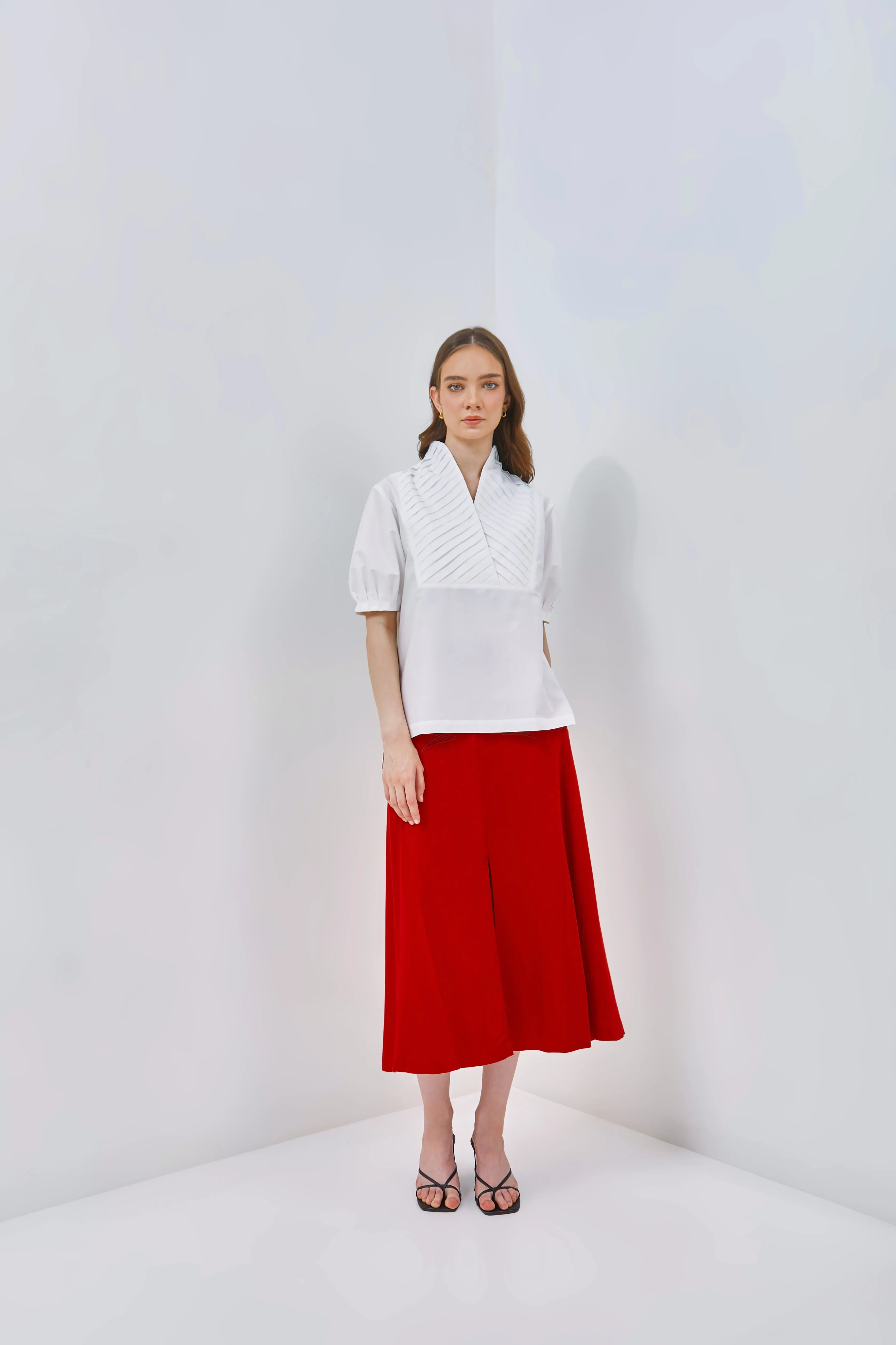 Pleated Top With High Collar