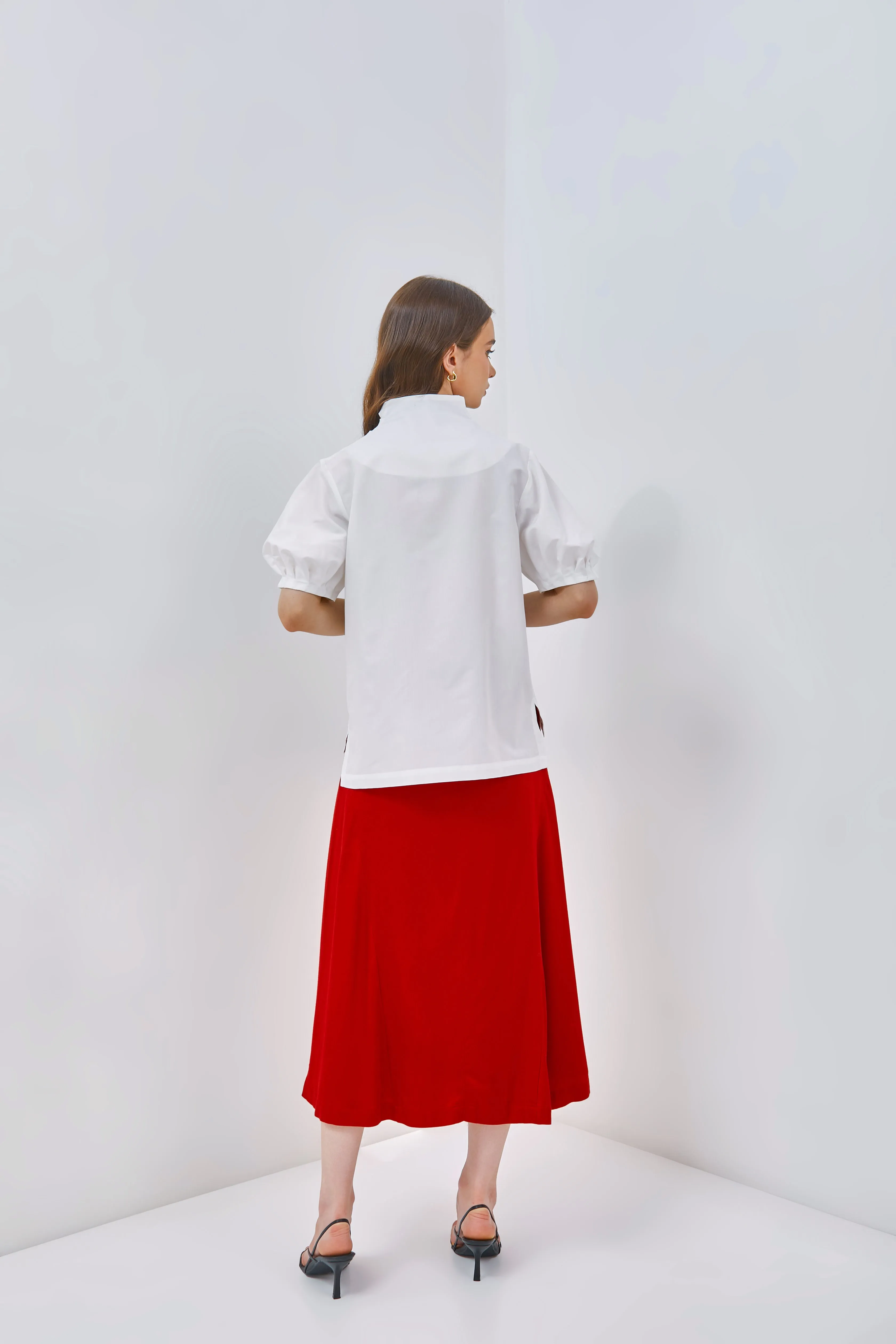 Pleated Top With High Collar