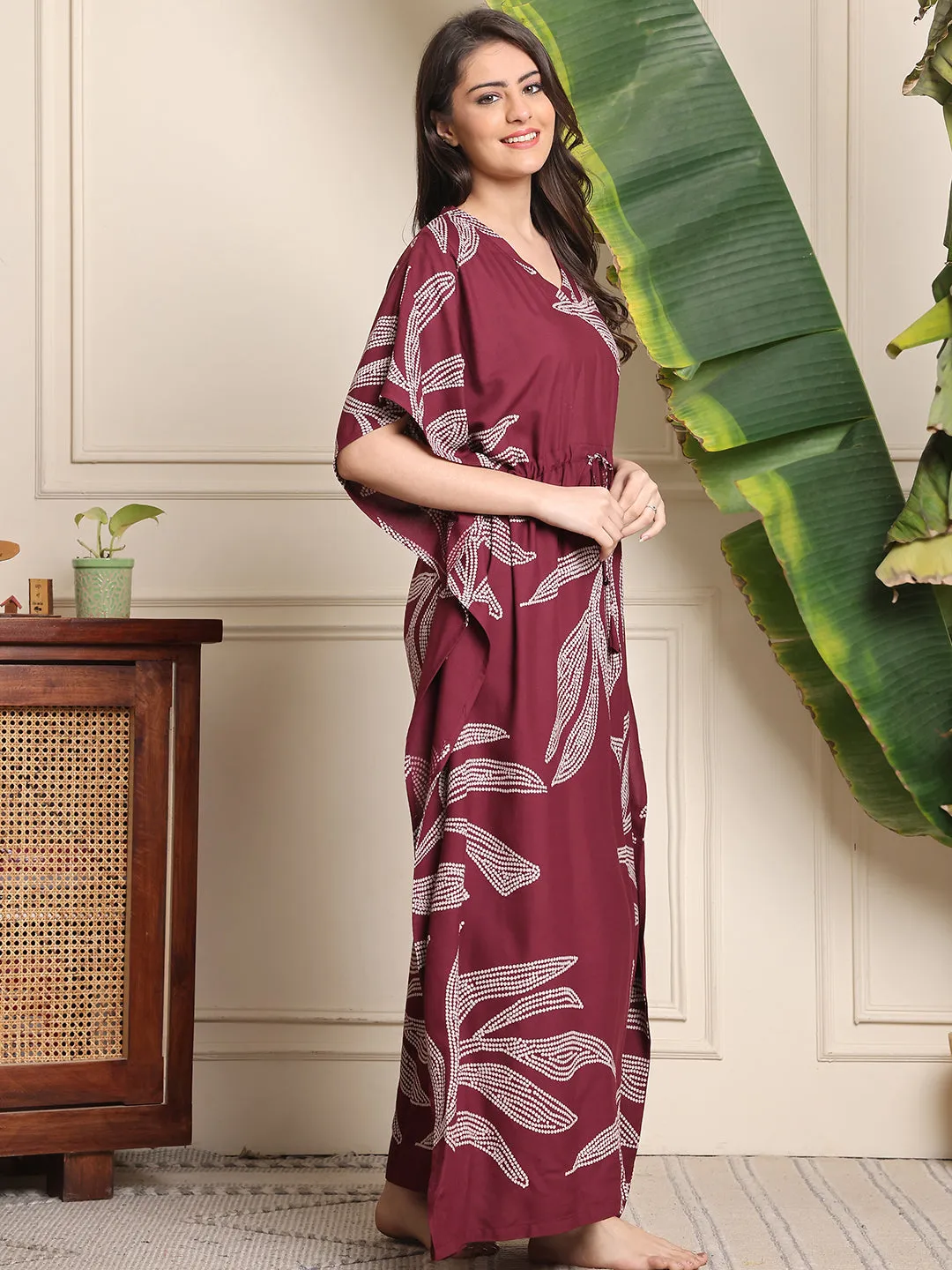 Purple Color Floral Printed Viscose Rayon Kaftan