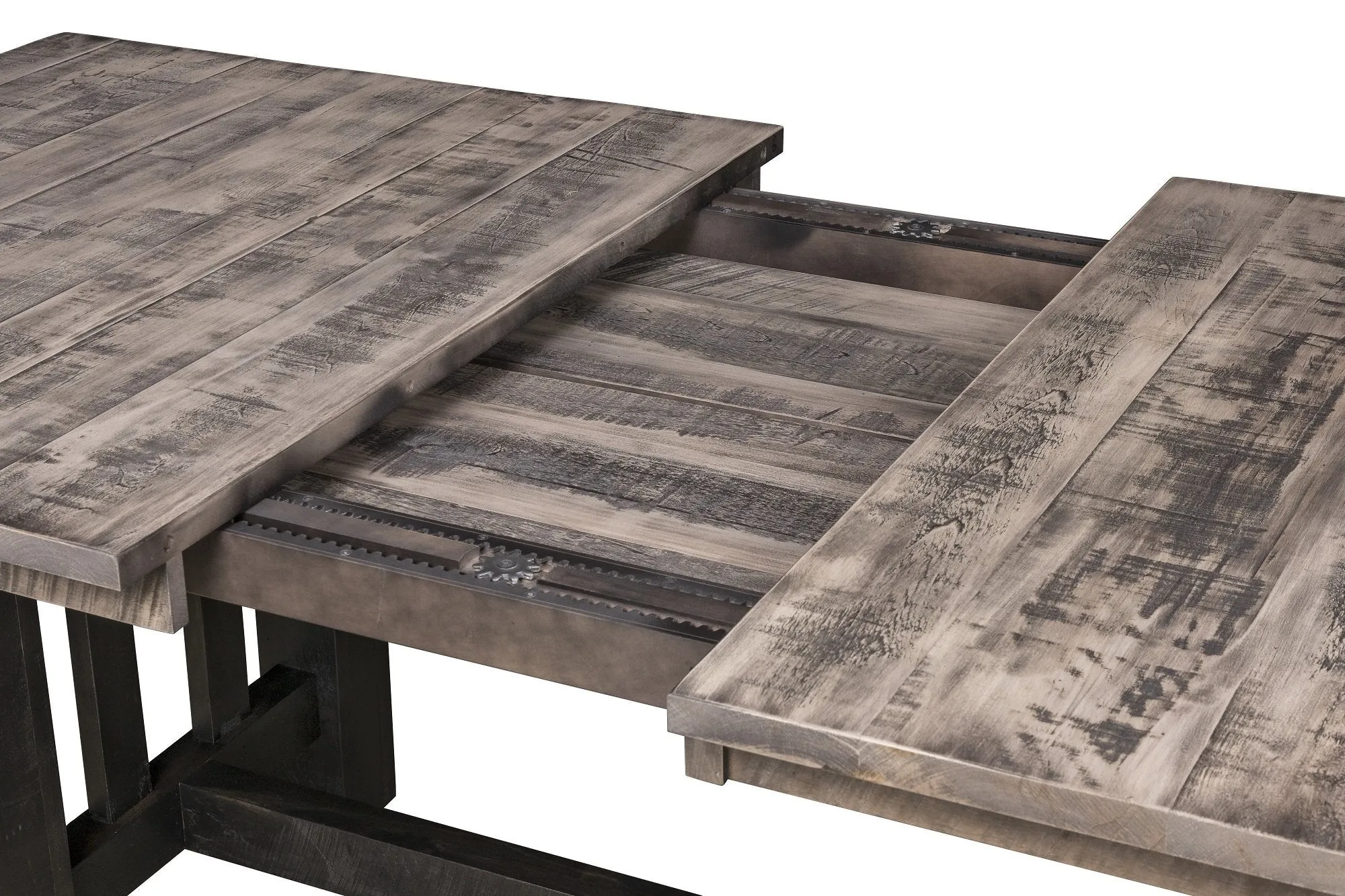 Quick-Ship / Amish Rough-Cut Maple Wood Trestle Extension Table (Ships in 3-4 Weeks)
