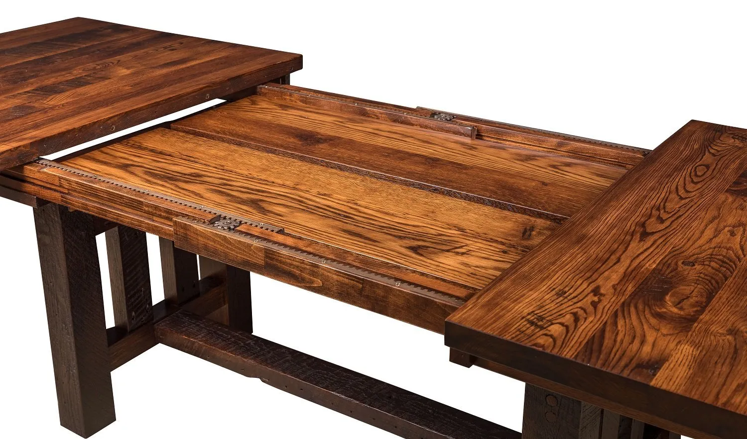 Quick-Ship / Amish Rough-Cut Maple Wood Trestle Extension Table (Ships in 3-4 Weeks)