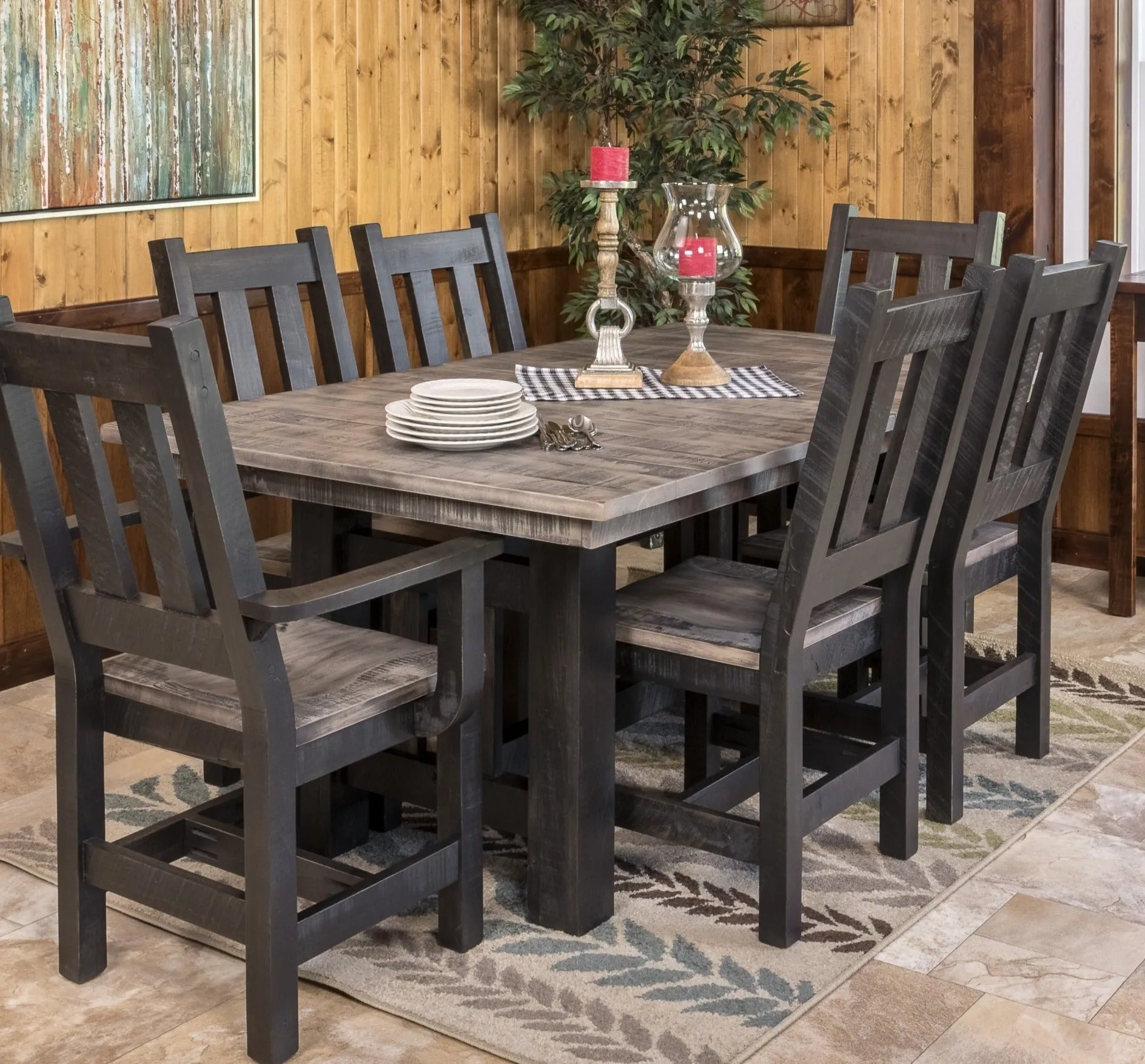 Quick-Ship / Amish Rough-Cut Maple Wood Trestle Extension Table (Ships in 3-4 Weeks)