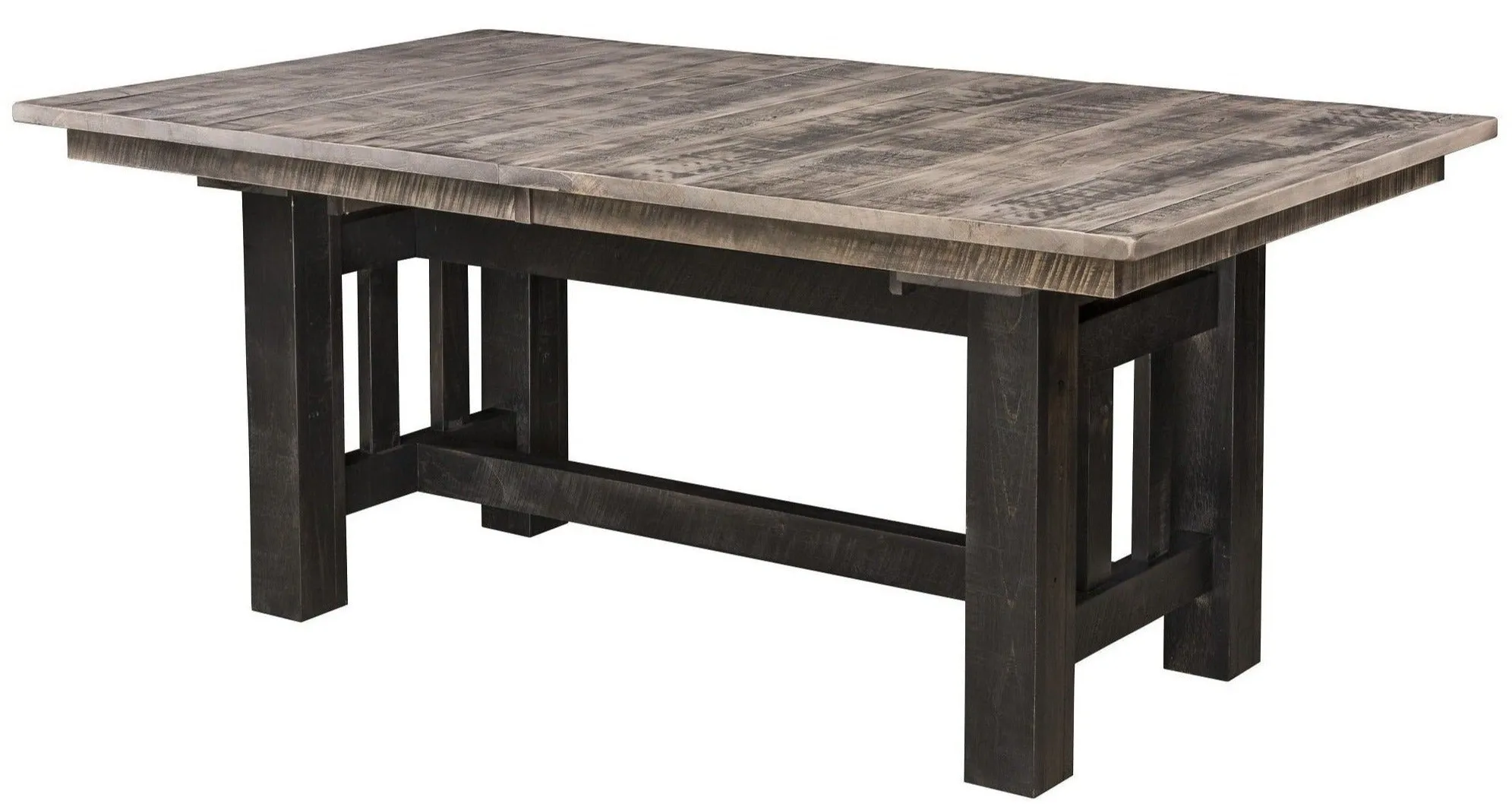Quick-Ship / Amish Rough-Cut Maple Wood Trestle Extension Table (Ships in 3-4 Weeks)