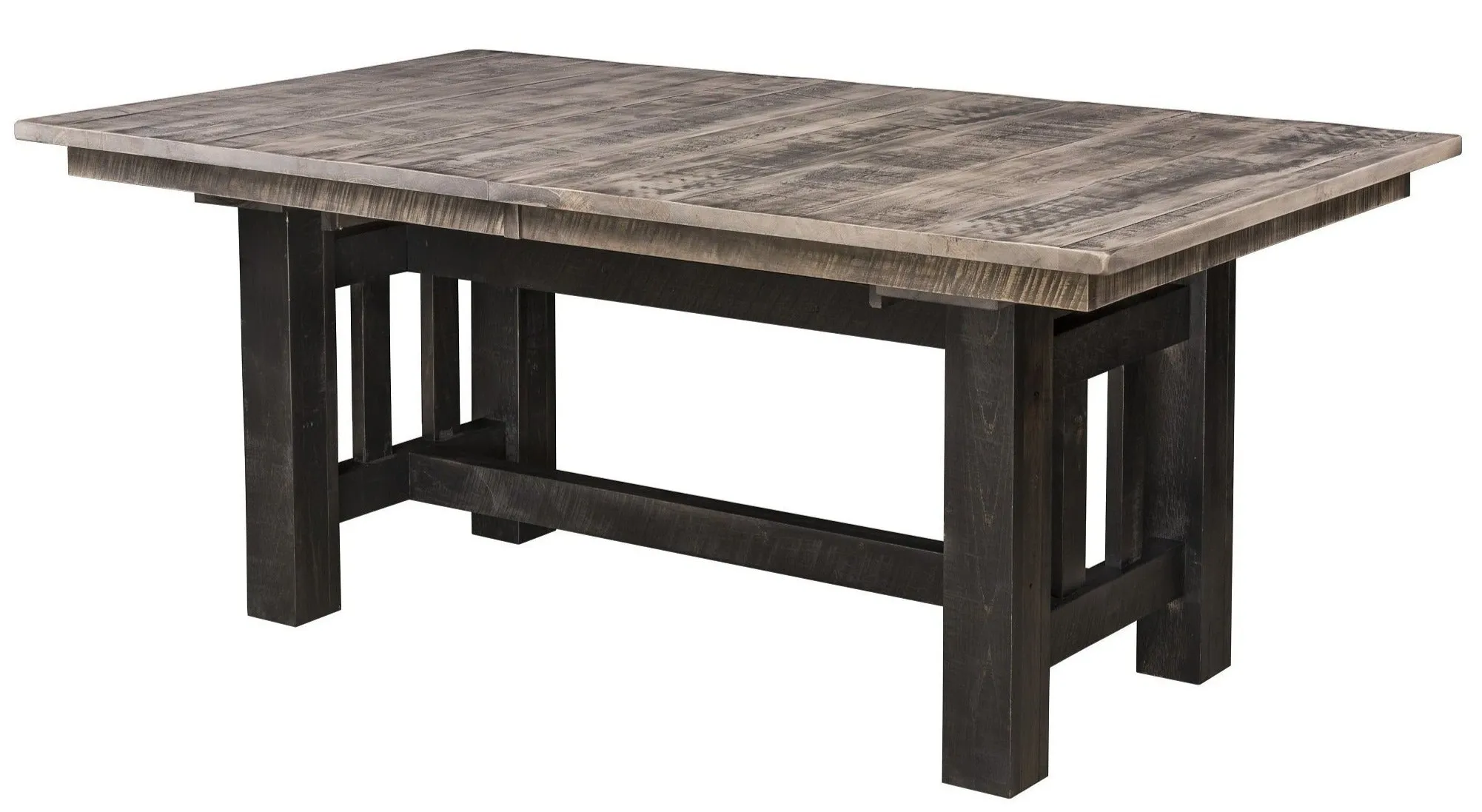 Quick-Ship / Amish Rough-Cut Maple Wood Trestle Extension Table (Ships in 3-4 Weeks)