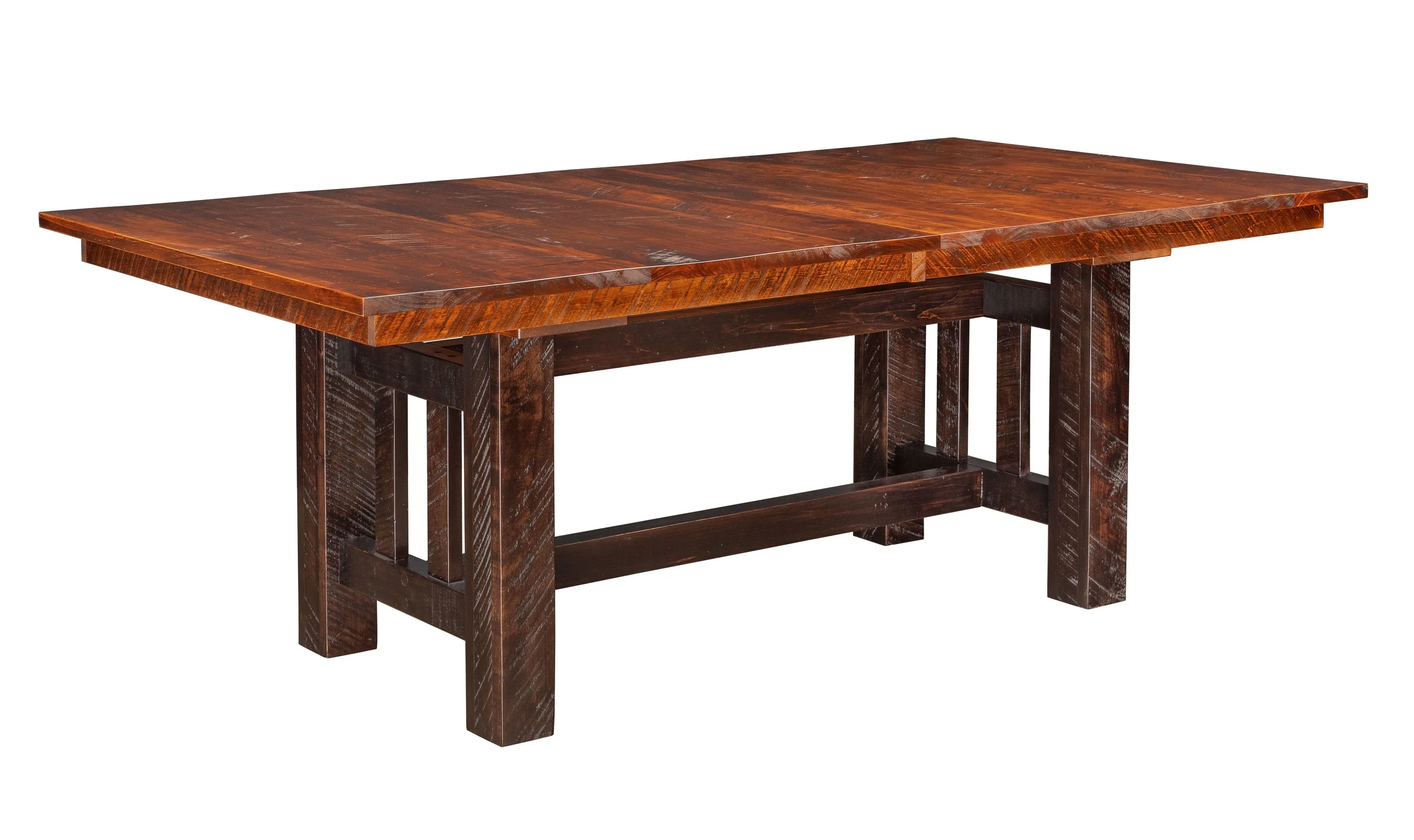 Quick-Ship / Amish Rough-Cut Maple Wood Trestle Extension Table (Ships in 3-4 Weeks)