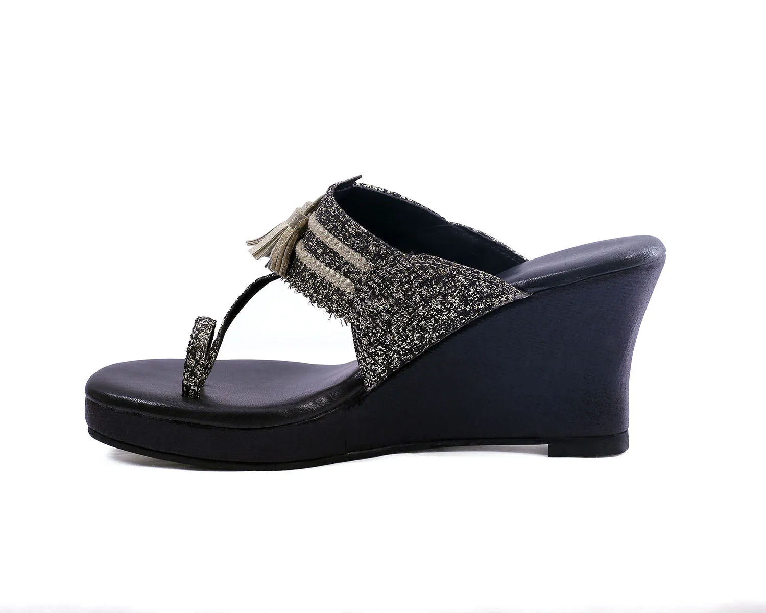 Raha Black Wedge Sandals