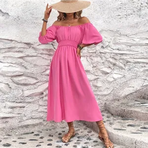 Rosa Off-Shoulder Midikleid