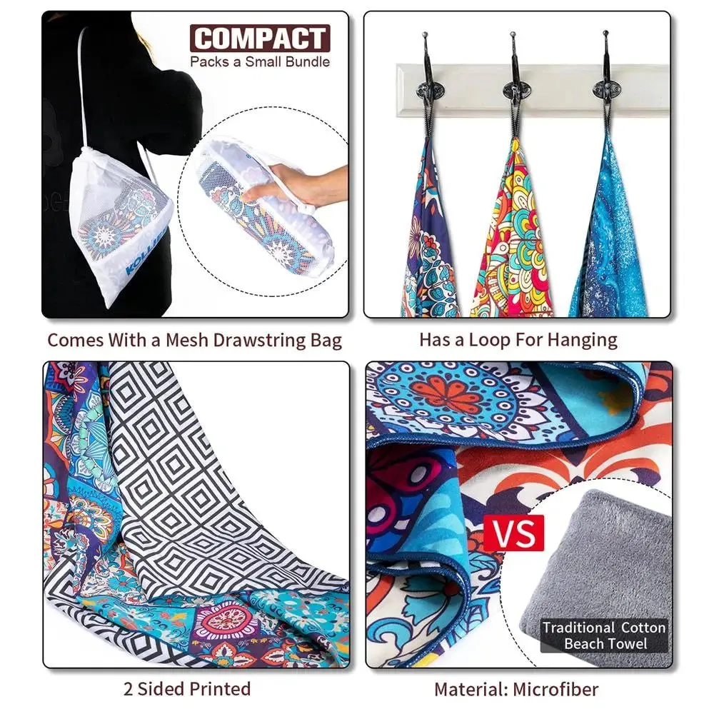 Sand-Free Microfiber Beach Towels: Quick Dry, 31x63 inch
