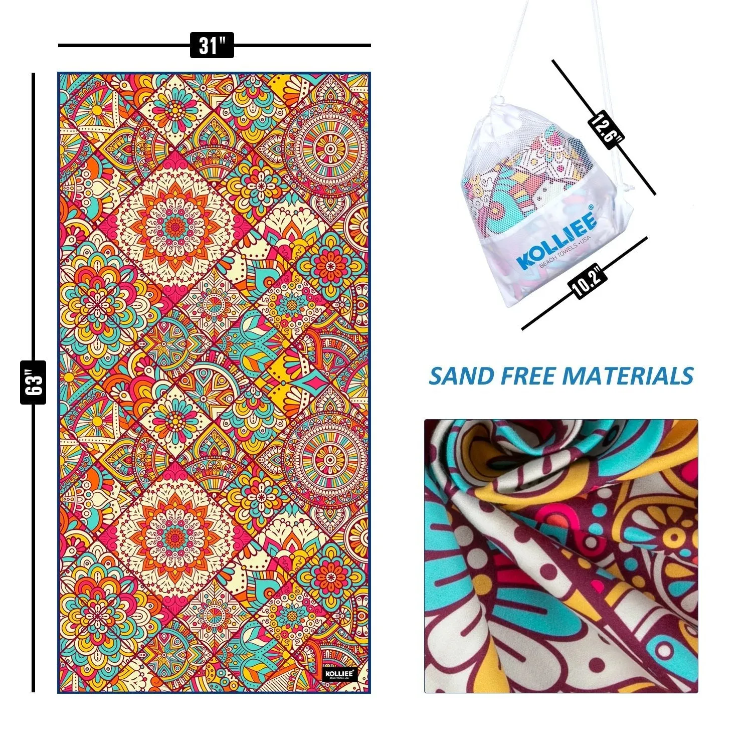 Sand-Free Microfiber Beach Towels: Quick Dry, 31x63 inch