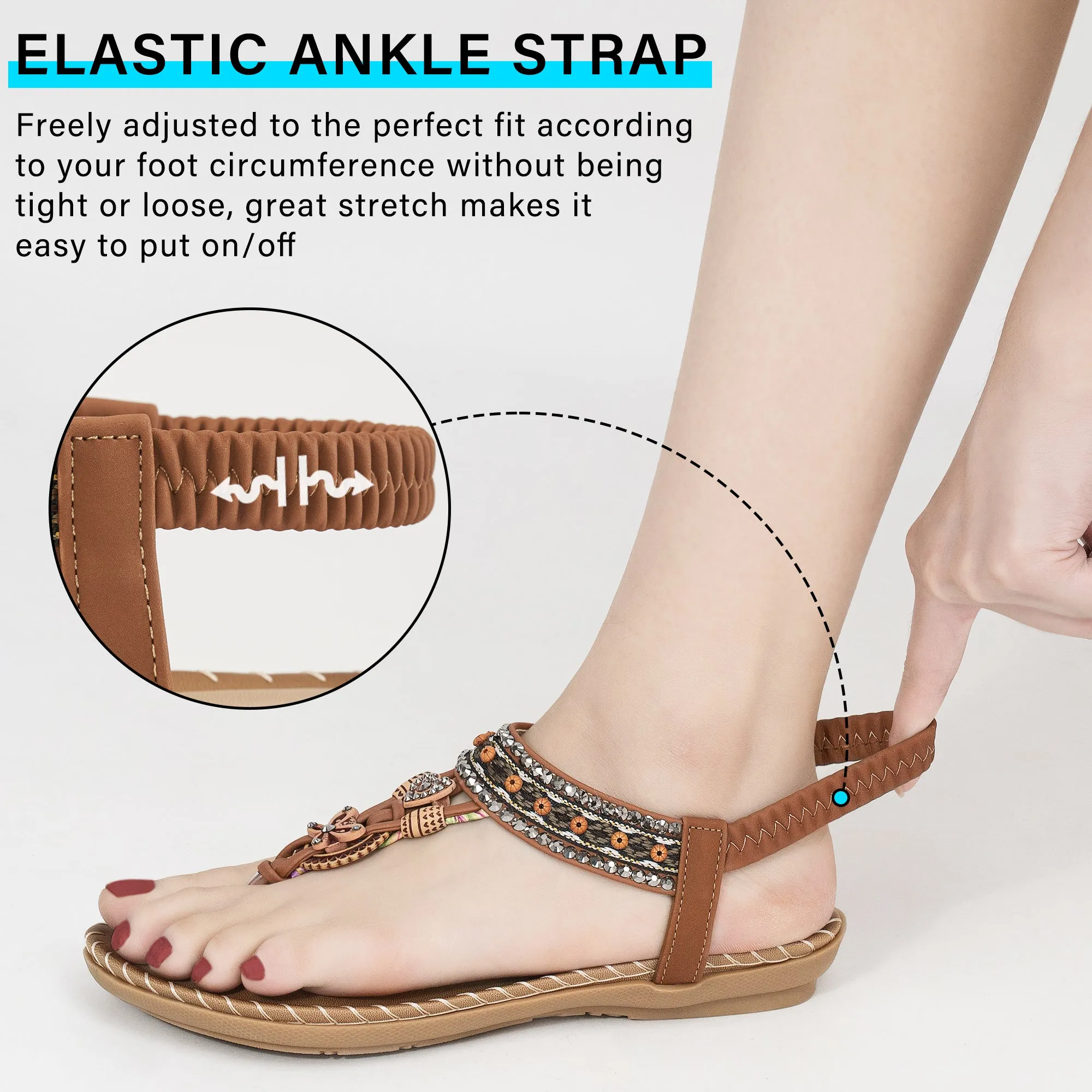 Sandals Women: Women Flats Sandals for Dresses - Elastic Ankle Strap Flip Flops
