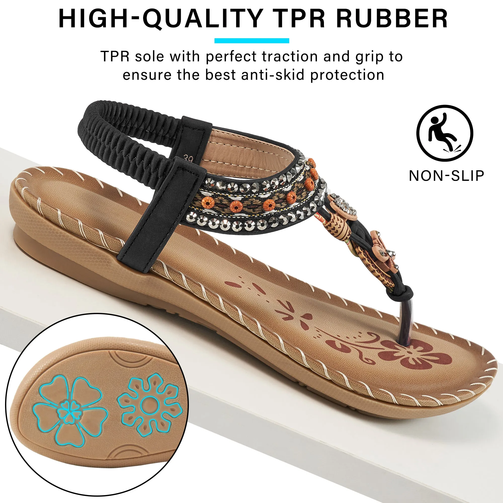 Sandals Women: Women Flats Sandals for Dresses - Elastic Ankle Strap Flip Flops