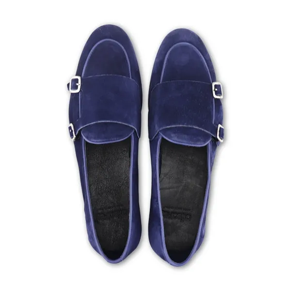 Slippers con fibbia in camoscio blu