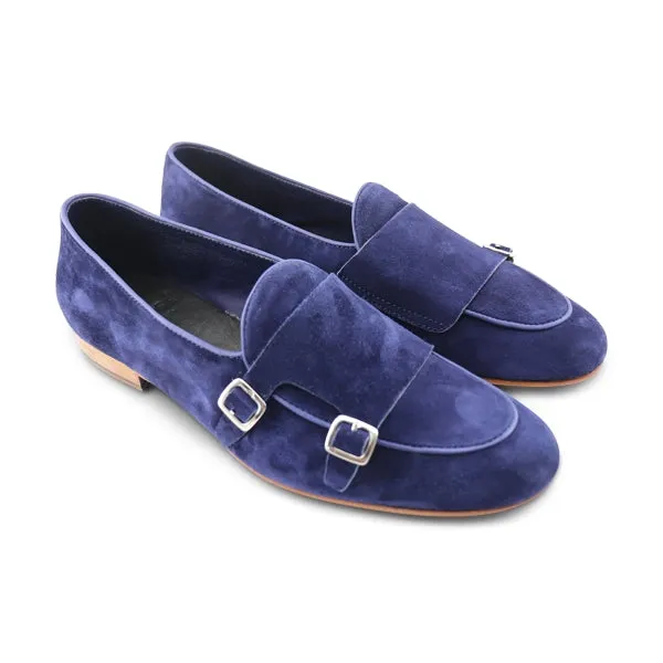 Slippers con fibbia in camoscio blu